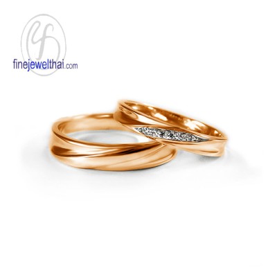 แหวนพิงค์โกลด์ แหวนคู่ แหวนเพชร แหวนแต่งงาน แหวนหมั้น - R1242_3DPG